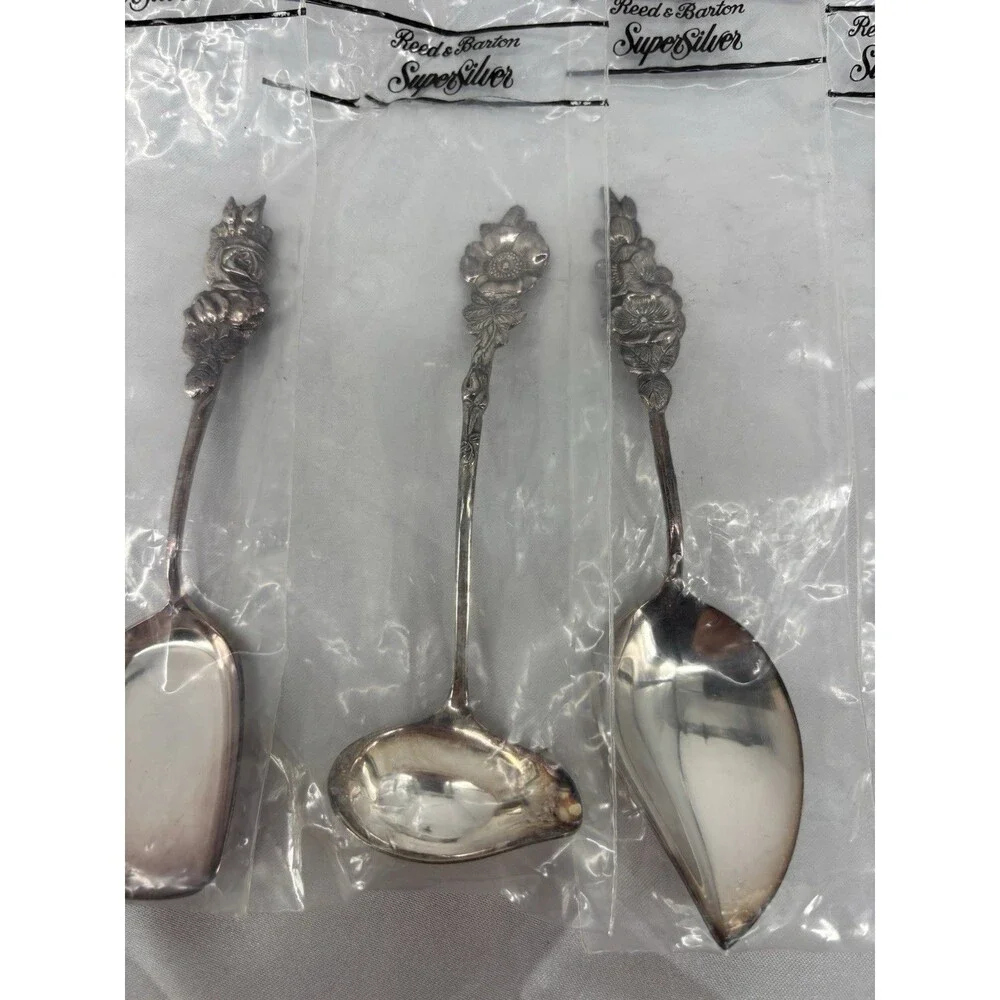 New Reed & Barton Harlequin Rose Silverplate 5 Pc Hostess Serving Set Floral Vtg
